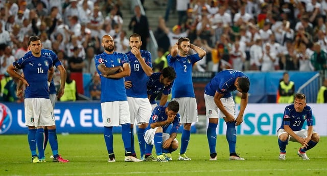 Football Soccer - Germany v Italy - EURO 2016 - Quarter Final - Stade de Bordeaux, Bordeaux, France - 2/7/16 Italy players react after the penalty shootout REUTERS/Christian Hartmann Livepic