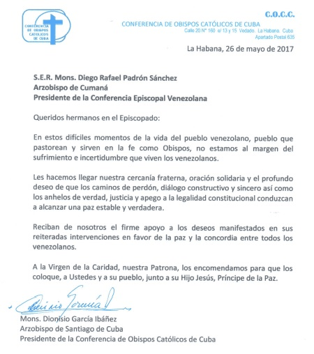 Carta de Obispos de Cuba a la Conferencia Episcopal Venezolana-min