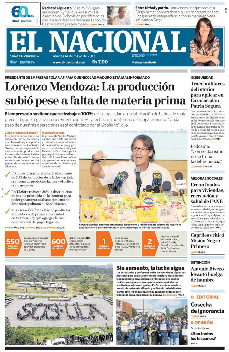 Portadas del martes 14 de mayo de 2013