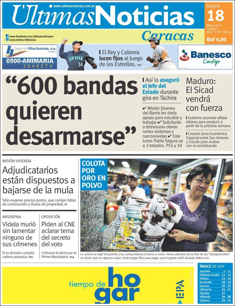 Portadas del sábado 18 de mayo de 2013