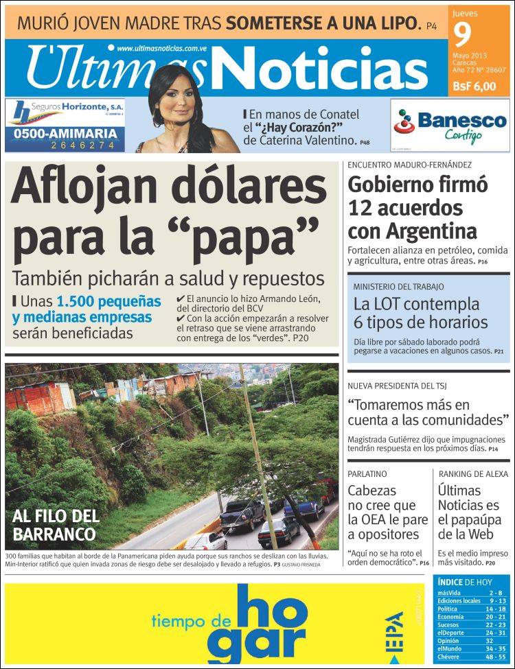 Portadas del jueves 9 de mayo de 2013