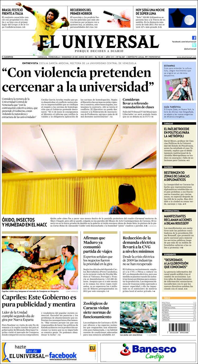 Portadas del domingo 23 de junio de 2013