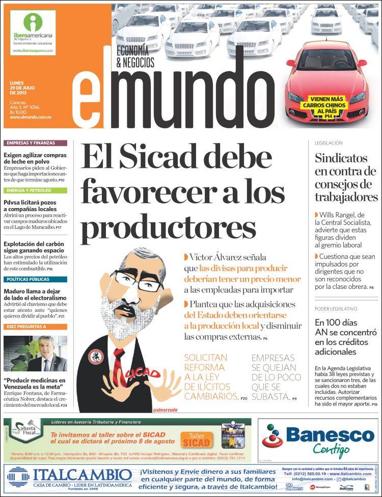 Portadas del lunes 29 de julio de 2013