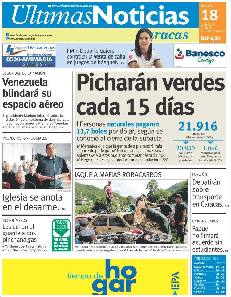 Portadas del jueves 18 de julio de 2013