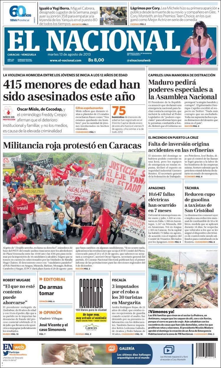 Portadas del martes 13 de agosto de 2013