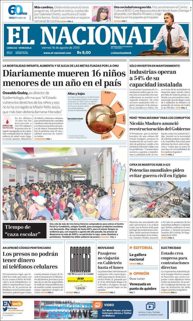 Portadas del viernes 16 de agosto de 2013