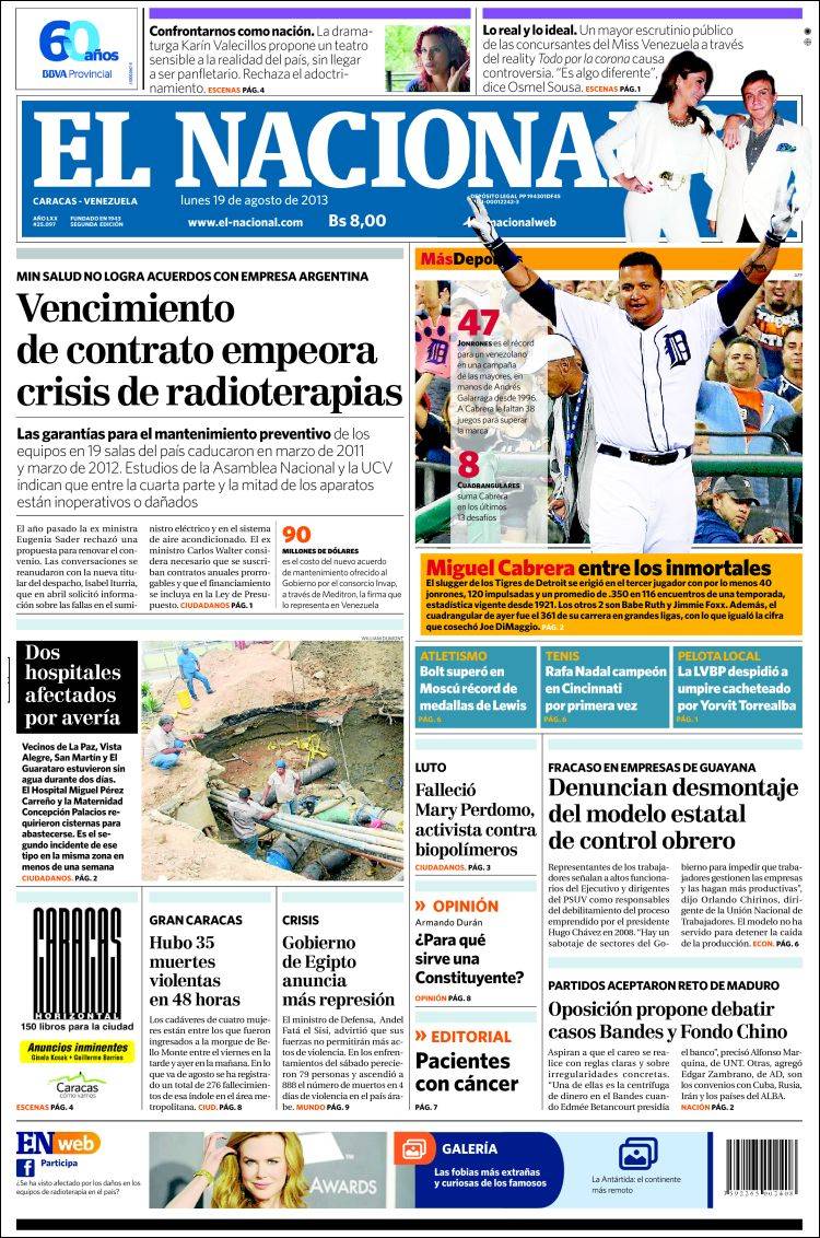 Portadas del lunes 19 de agosto de 2013