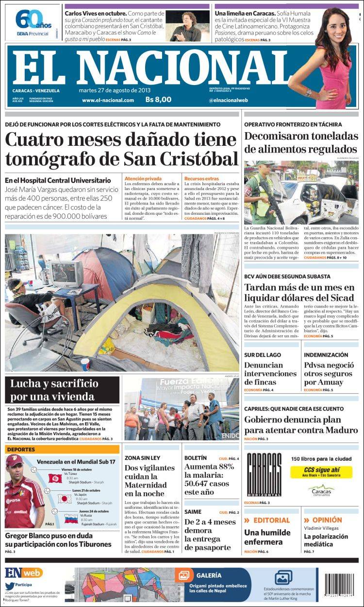 Portadas del martes 27 de agosto de 2013