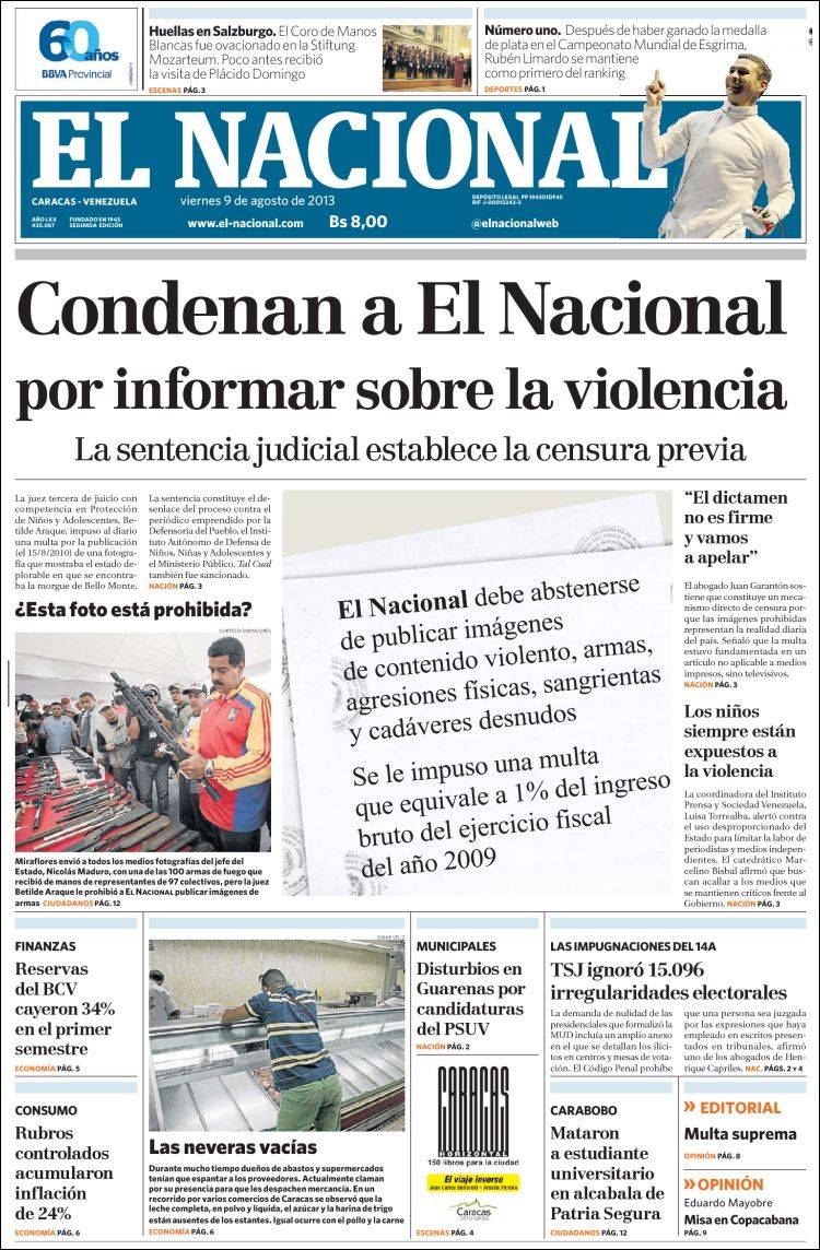 Portadas del viernes 09 de agosto de 2013