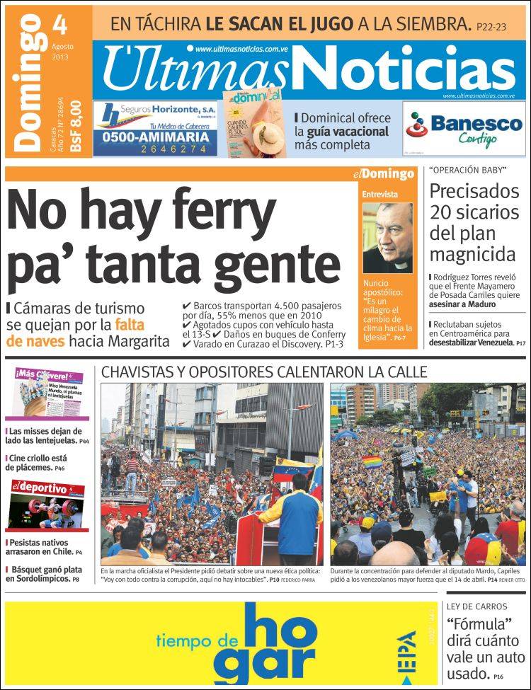 Portadas del domingo 04 de agosto de 2013