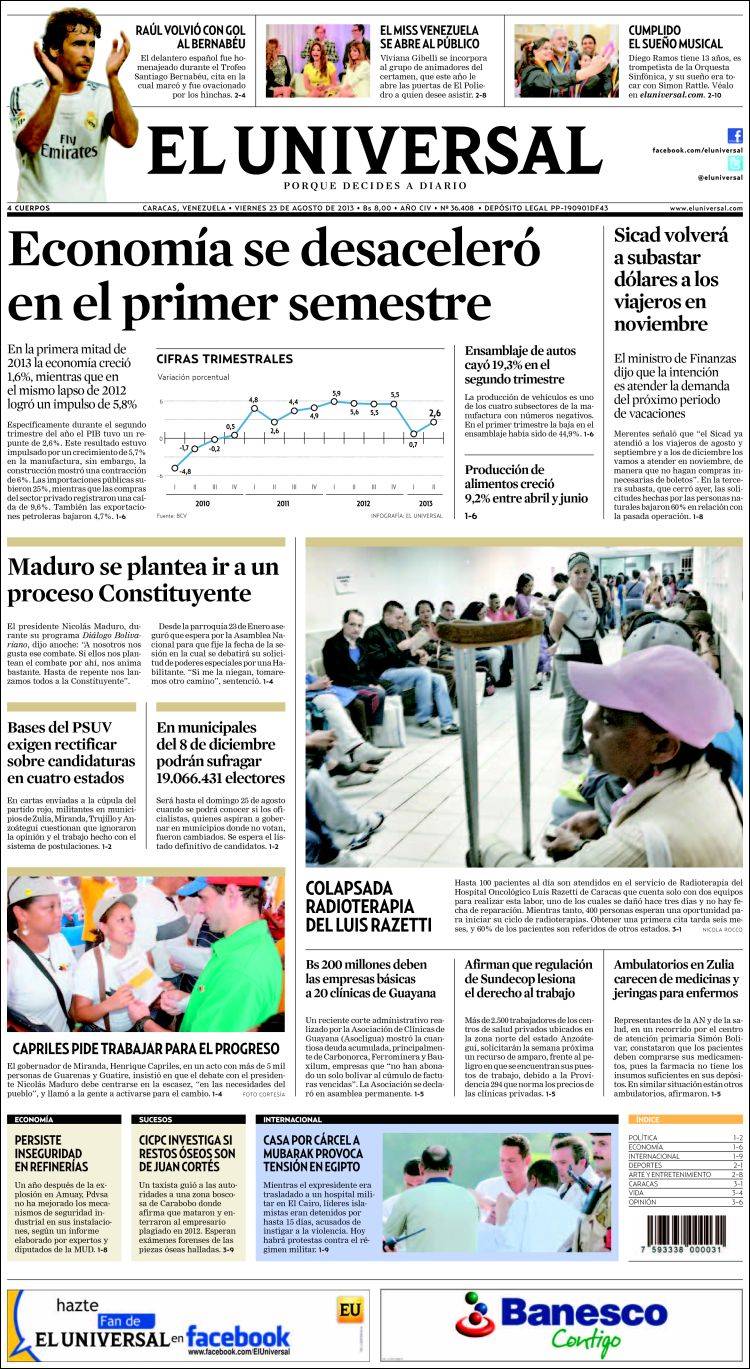 Portadas del viernes 23 de agosto de 2013