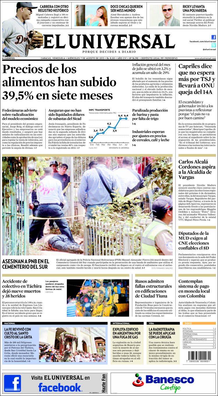 Portadas del miércoles 07 de agosto de 2013