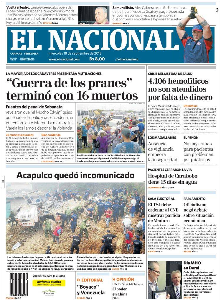 Portadas del miércoles 18 de septiembre de 2013