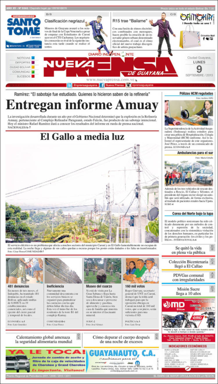 Portadas del lunes 9 de septiembre de 2013