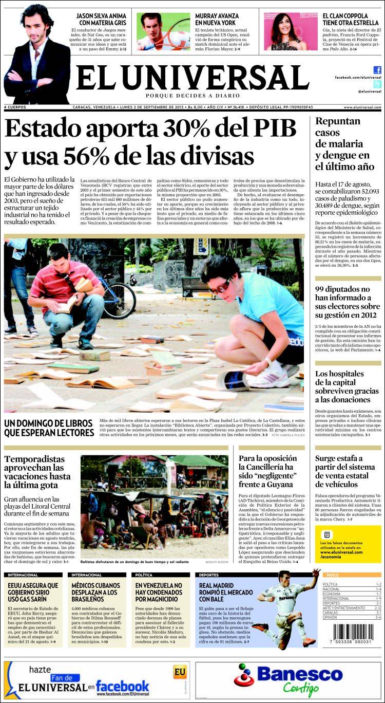 Portadas del lunes 02 de septiembre de 2013