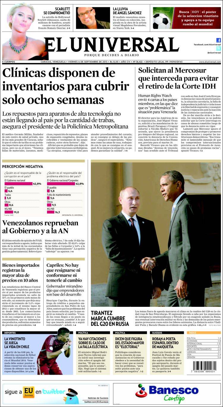 Portadas del viernes 06 de septiembre de 2013