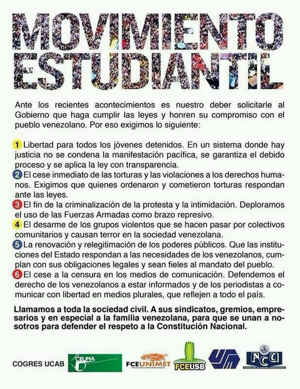 Estas son las exigencias estudiantiles que el gobierno NO acepta (FOTO)