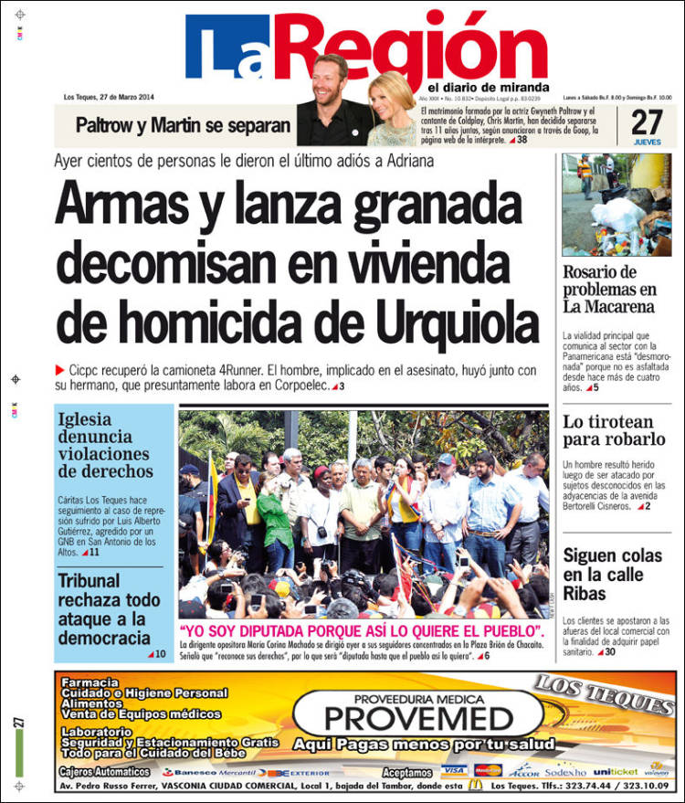 Portadas del jueves 27 de marzo de 2014