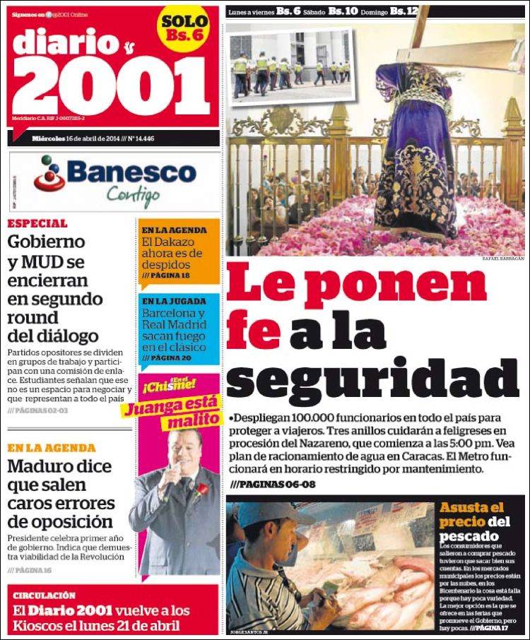 Portadas del miércoles 16 de abril de 2014