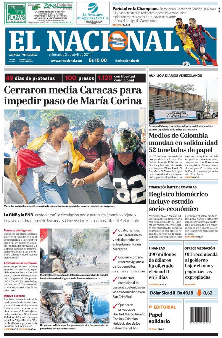 Portadas del miércoles 02 de abril de 2014