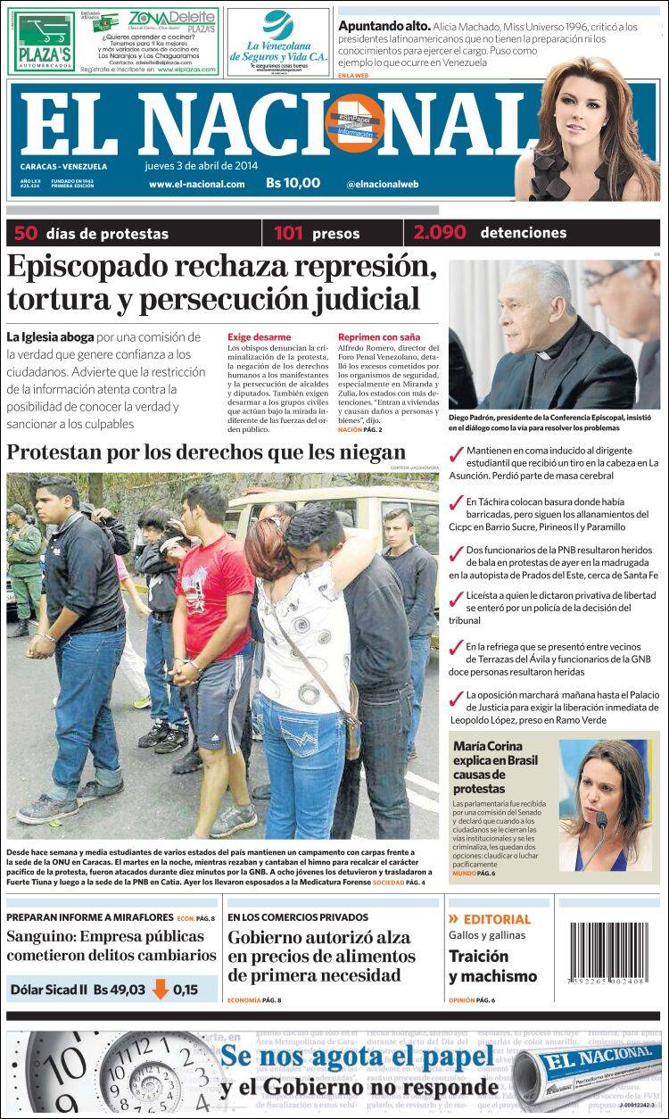 Portadas del jueves 03 de abril de 2014