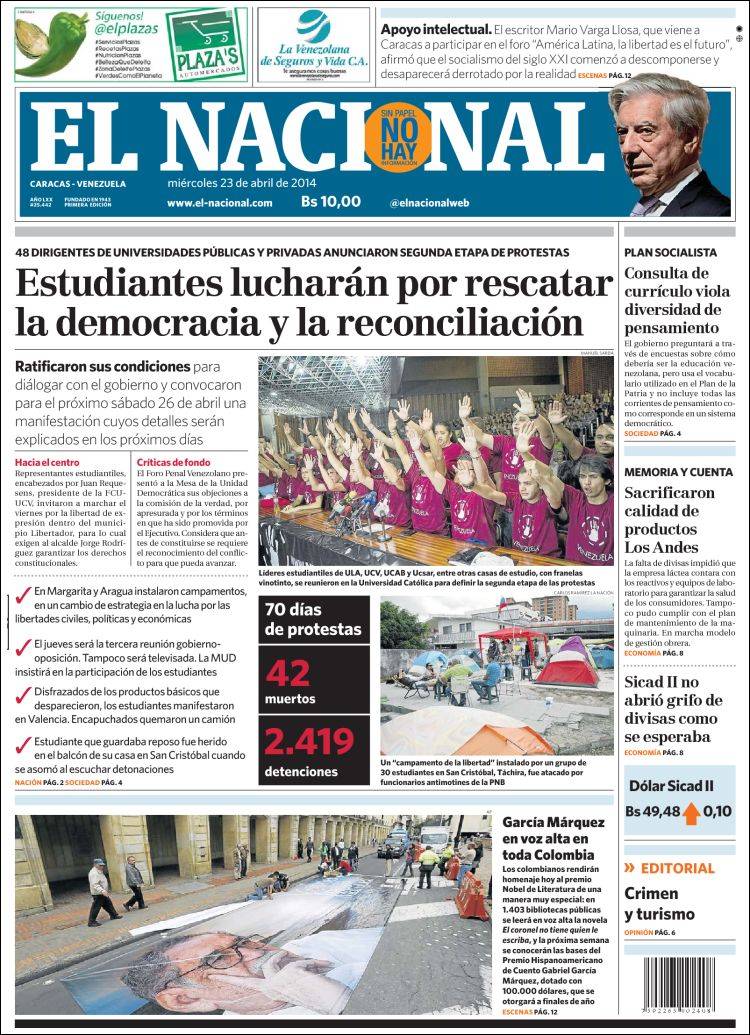 Portadas del miércoles 23 de abril de 2014