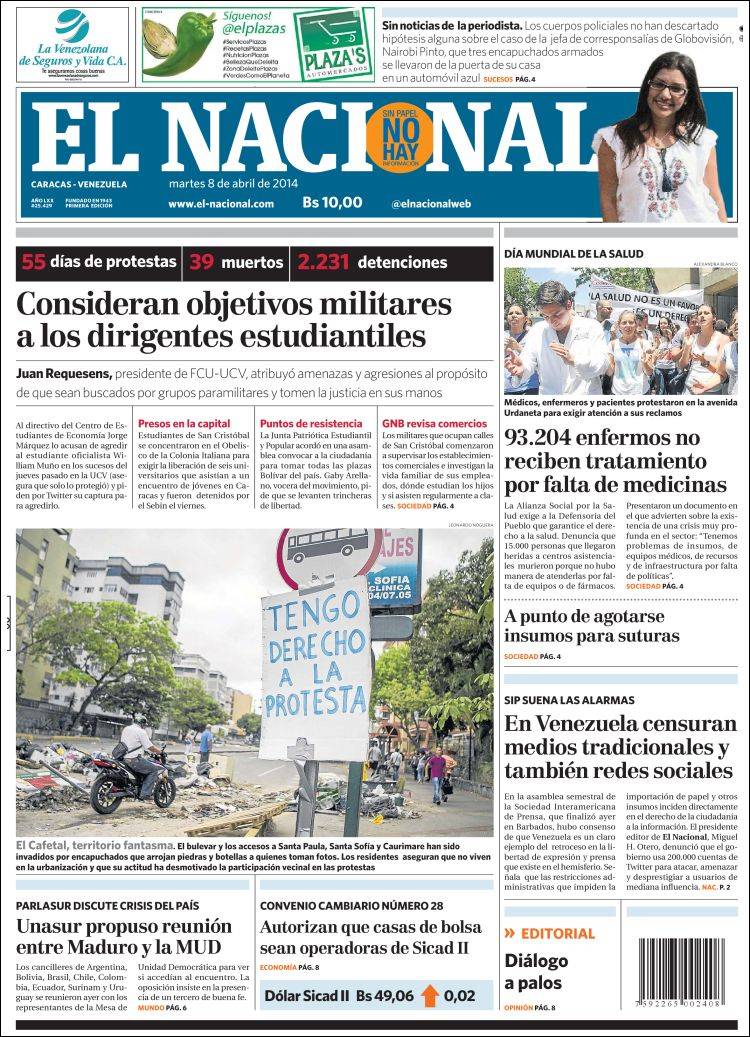 Portadas del martes 08 de abril de 2014