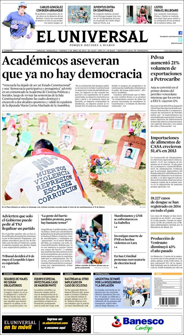 Portadas del viernes 11 de abril de 2014