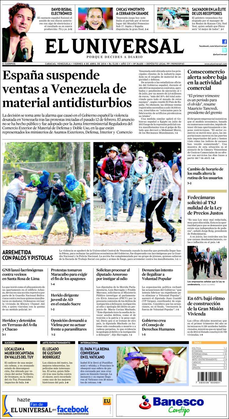 Portadas del viernes 04 de abril de 2014