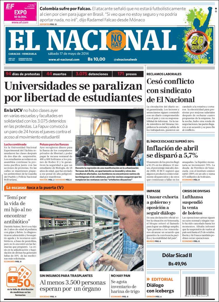 Portadas del sábado 17 de mayo de 2014