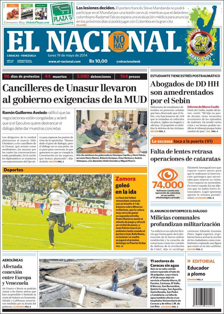 Portadas del lunes 19 de mayo de 2014