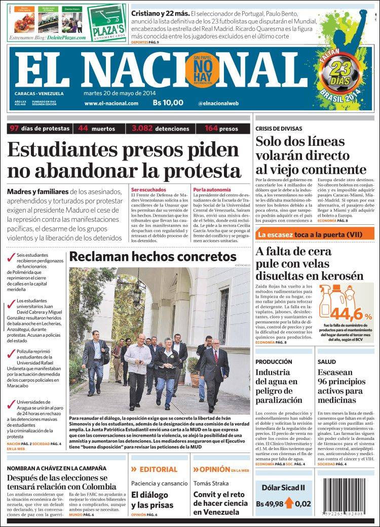 Portadas del martes 20 de mayo de 2014