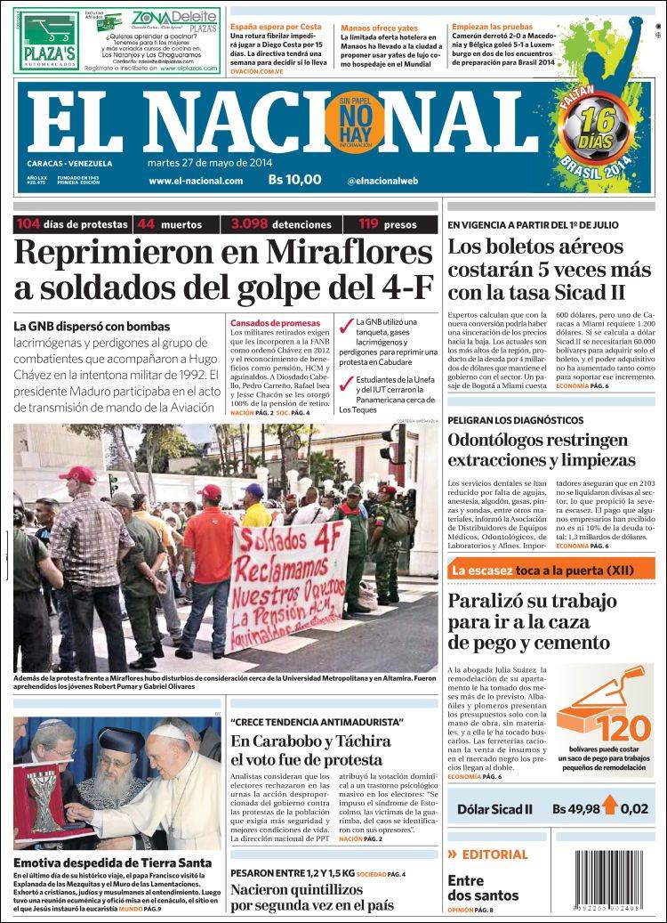 Portadas del martes 27 de mayo de 2014