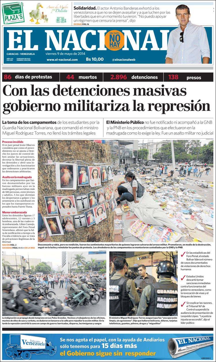 Portadas del viernes 09 de mayo de 2014