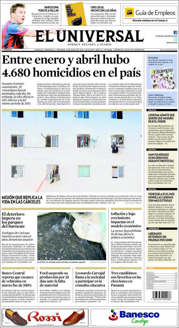 Portadas del domingo 04 de mayo de 2014