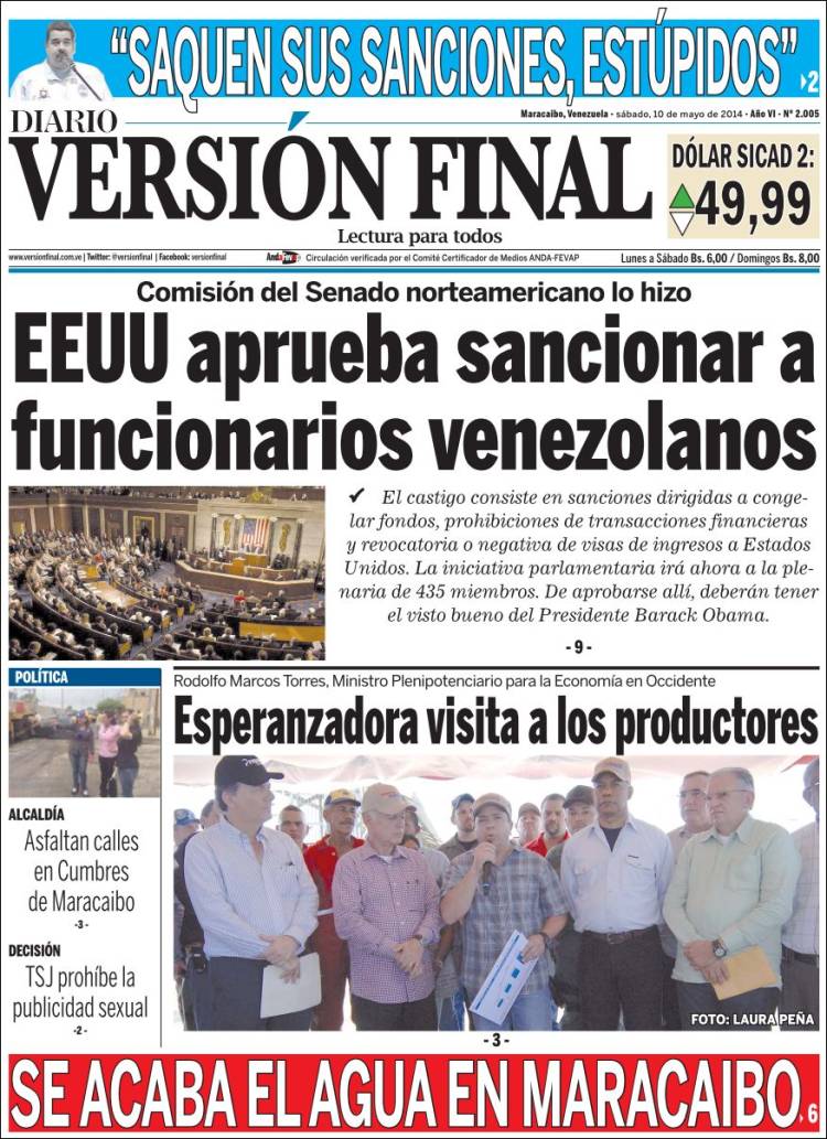 Portadas del sábado 10 de mayo de 2014