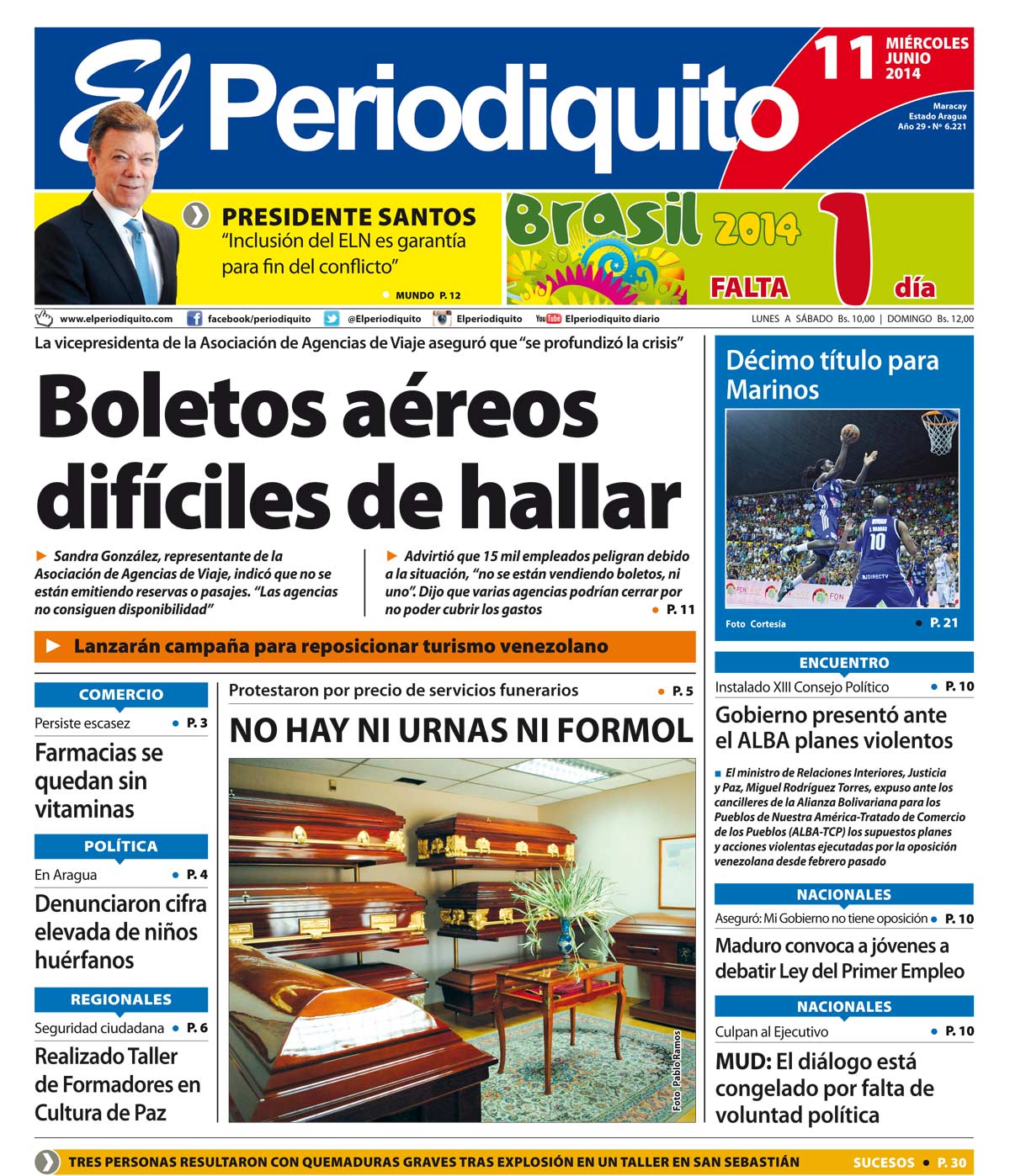 Portadas del miércoles 11 de junio de 2014