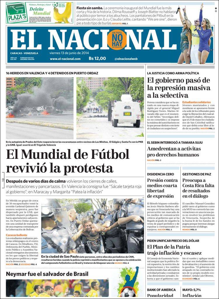 Portadas del viernes 13 de junio de 2014