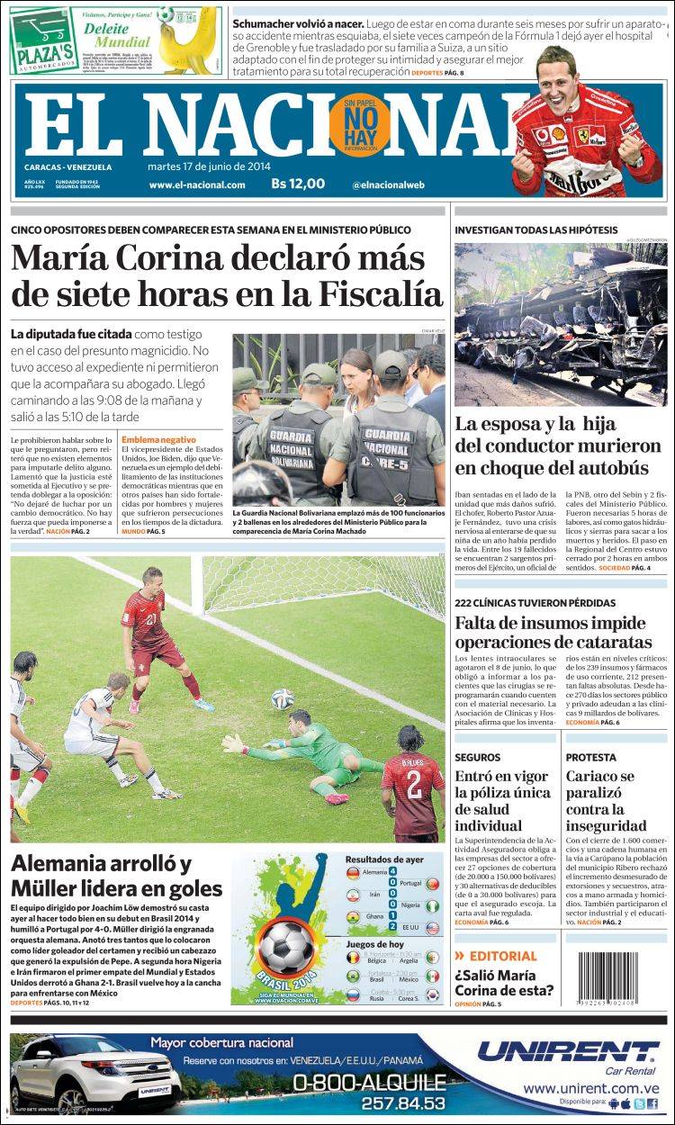 Portadas del martes 17 de junio de 2014