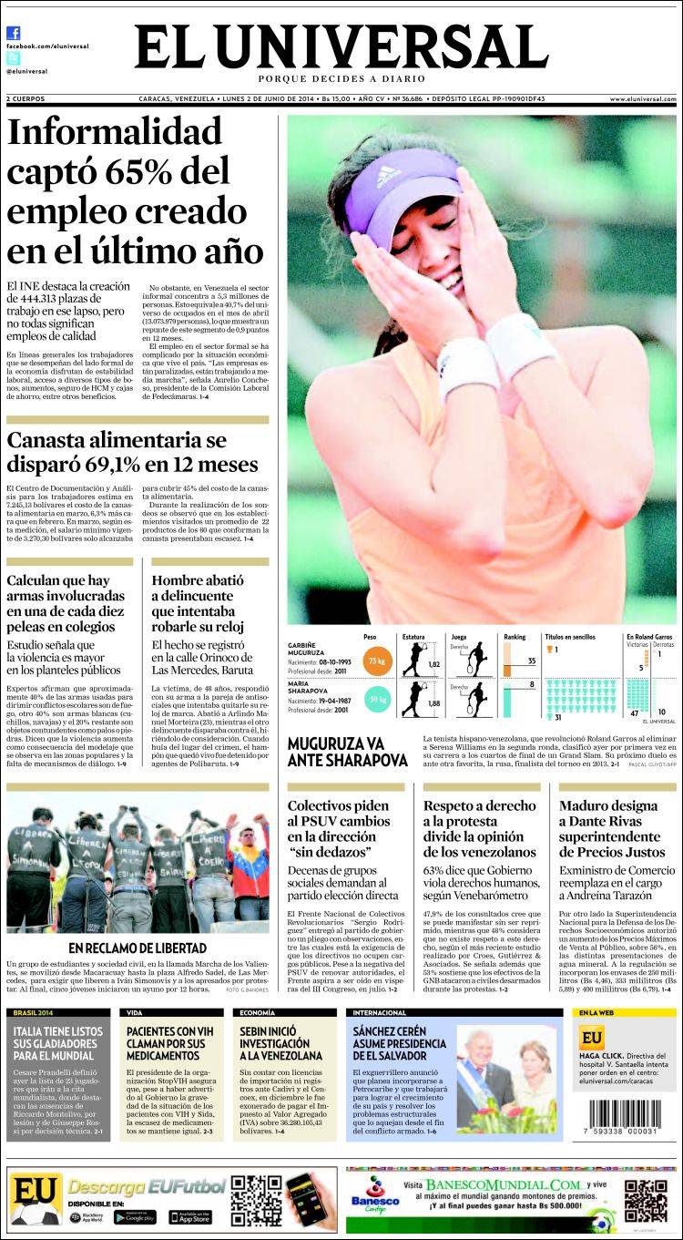 Portadas del lunes 02 de junio de 2014