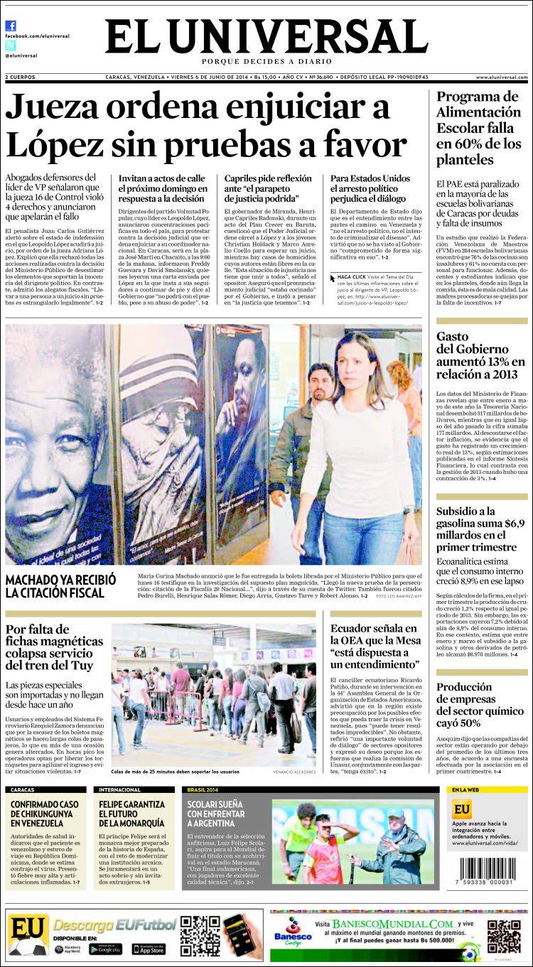 Portadas del viernes 06 de junio de 2014