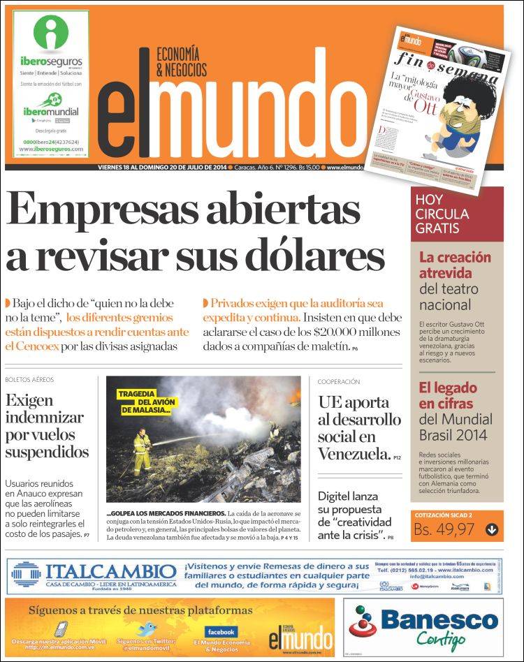 Portadas del sábado 19 de julio de 2014