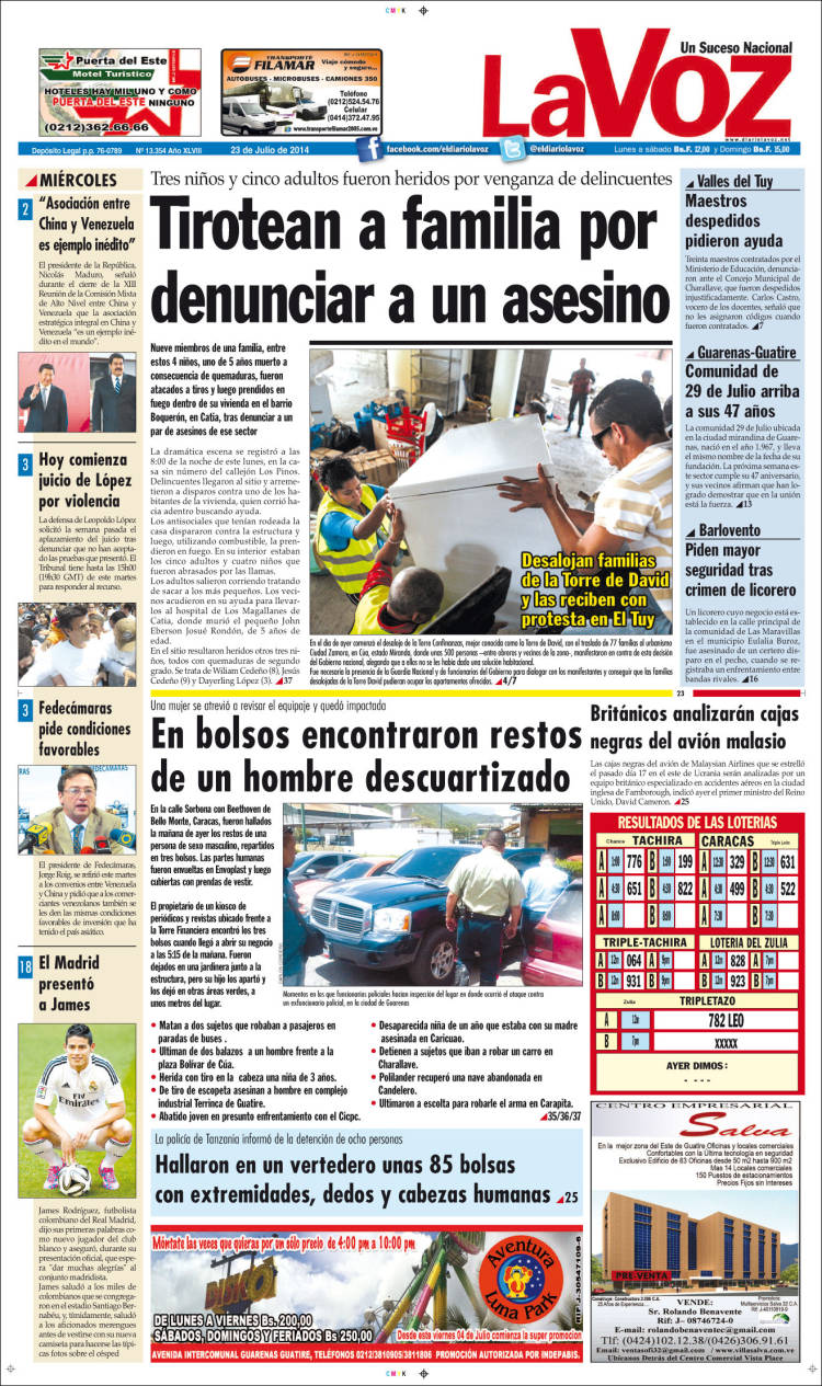 Portadas del miércoles 23 de julio de 2014