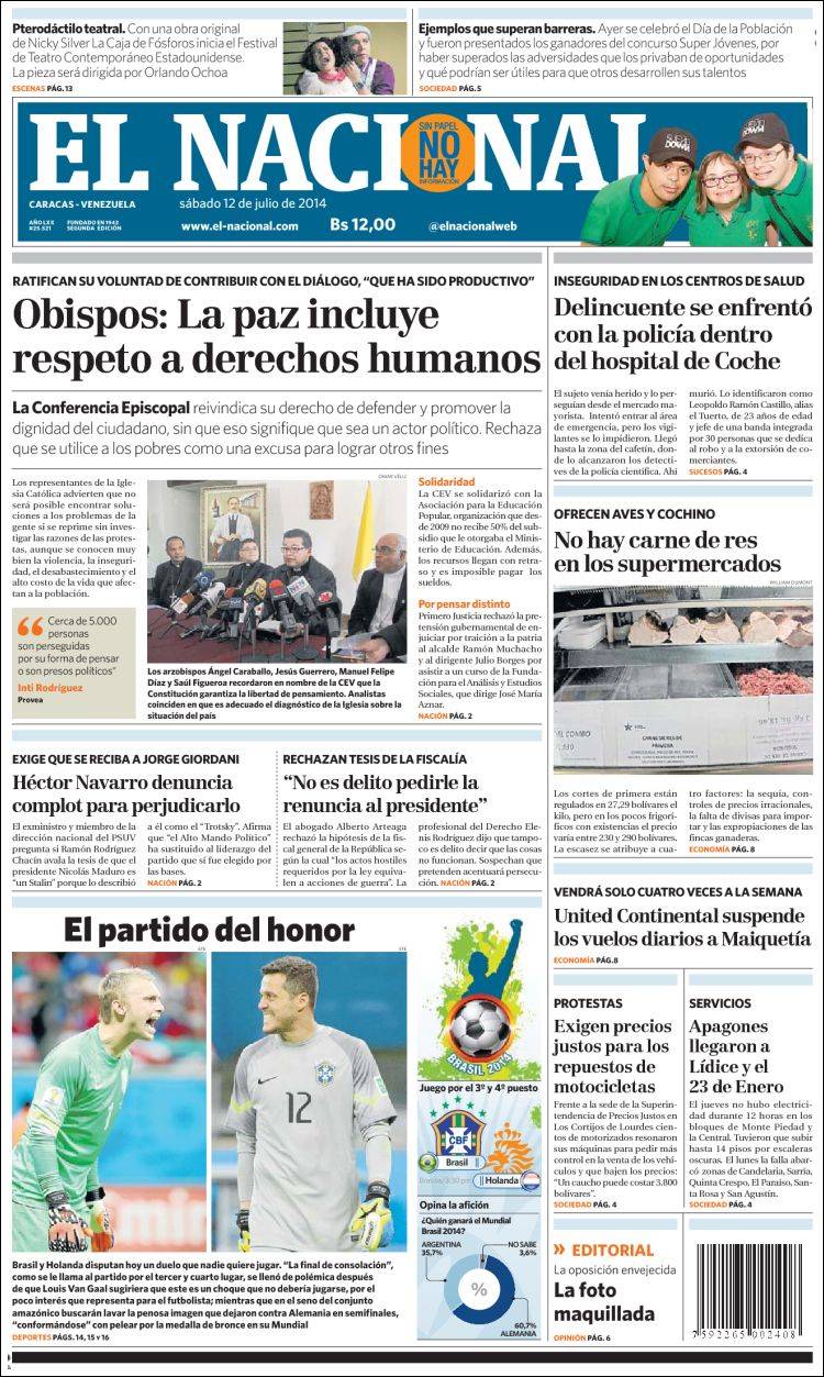 Portadas del sábado 12 de julio de 2014