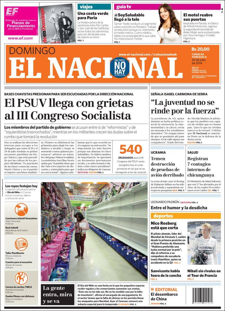 Portadas de domingo 20 de julio de 2014