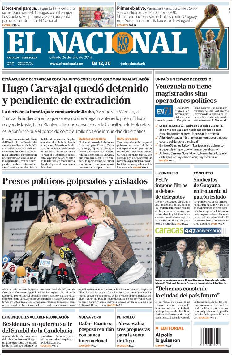 Portadas del sábado 26 de julio de 2014