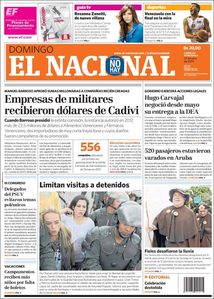 Portadas del domingo 27 de julio de 2014