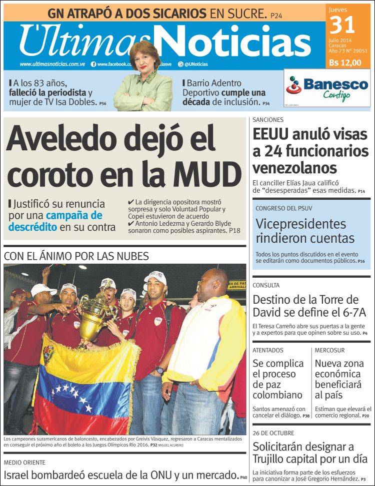 Portadas del jueves 31 de julio de 2014