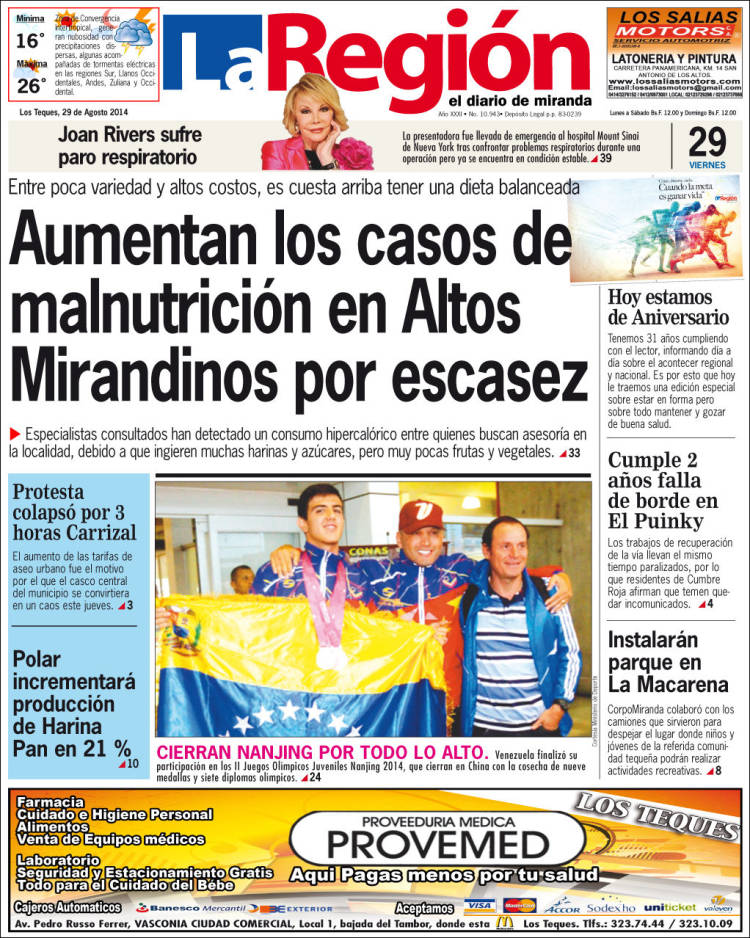 Portadas del viernes 29 de agosto de 2014