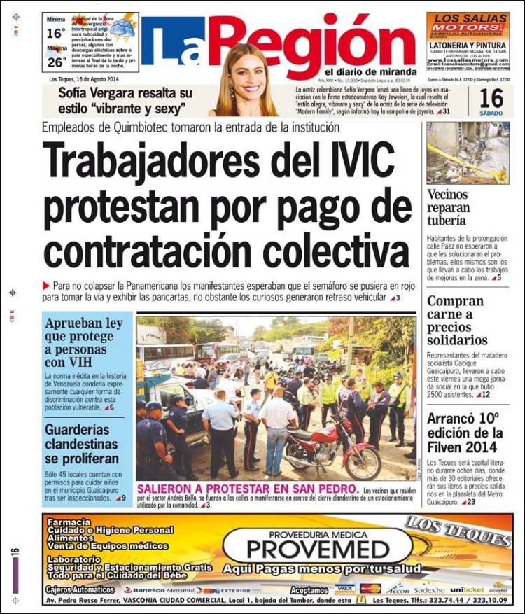 Portadas del sábado 16 de agosto de 2014